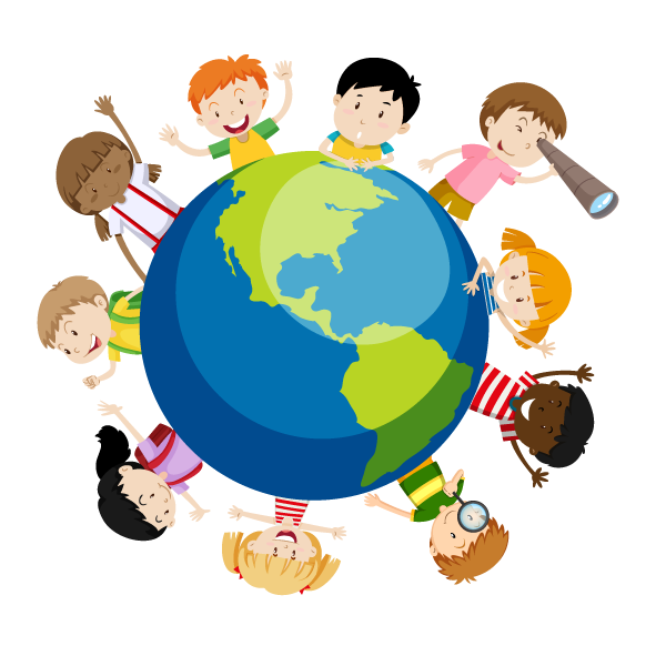 Children around World Map Wall Decal